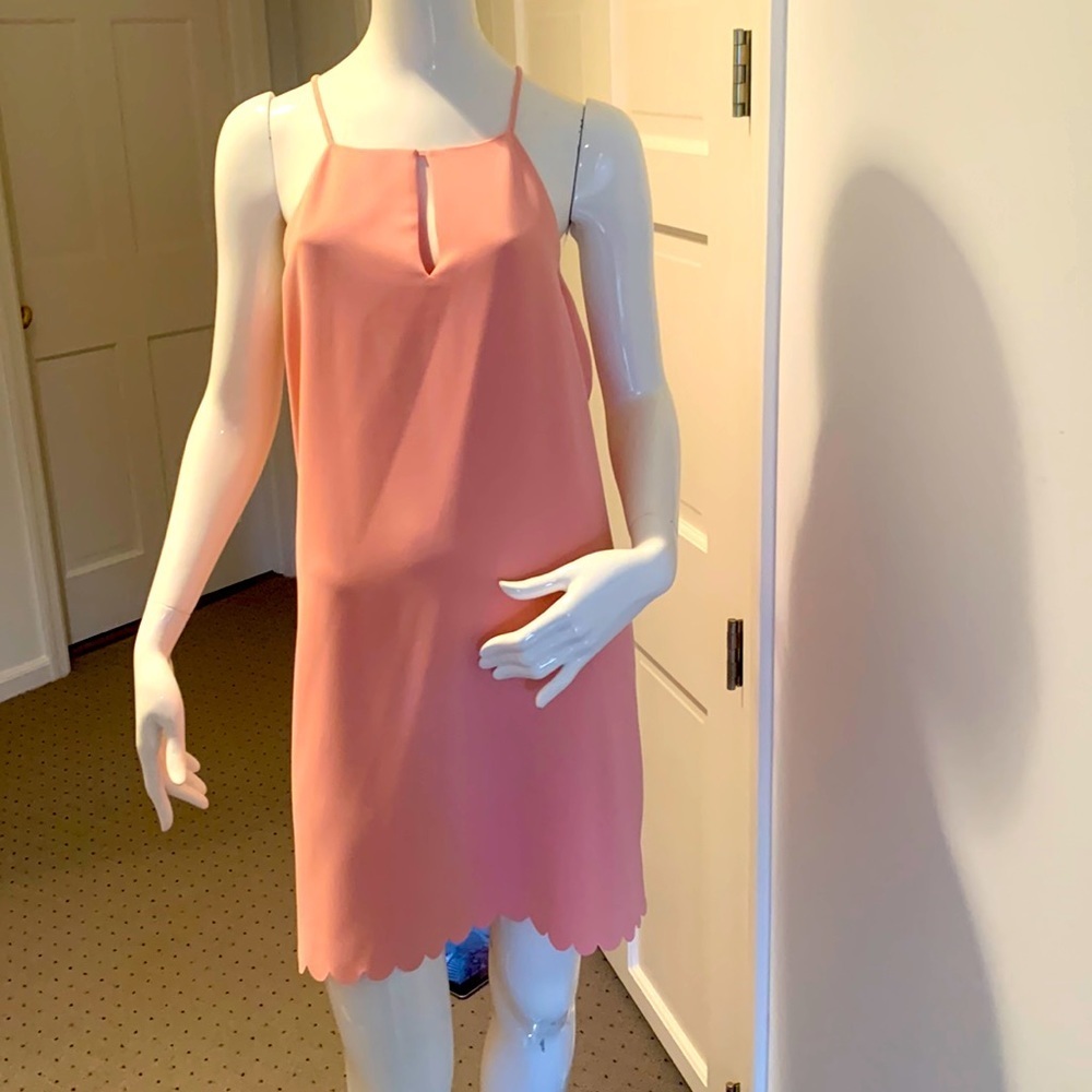 Cooper & Ella peach sleeveless mini dress with scalloped trim size M